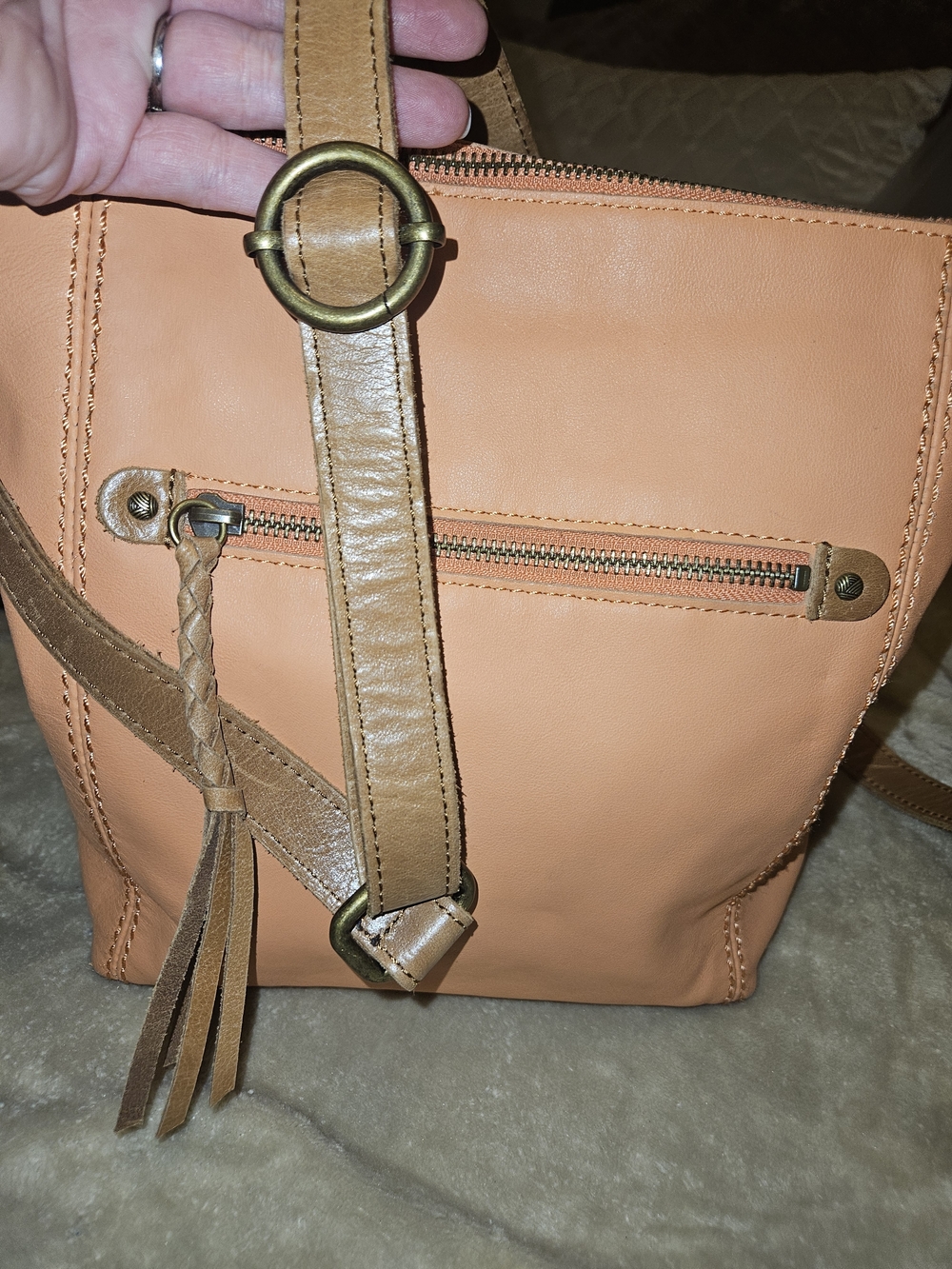 The SakLeather Crossbody Bag in Peach/Tan - Picture 14 of 16